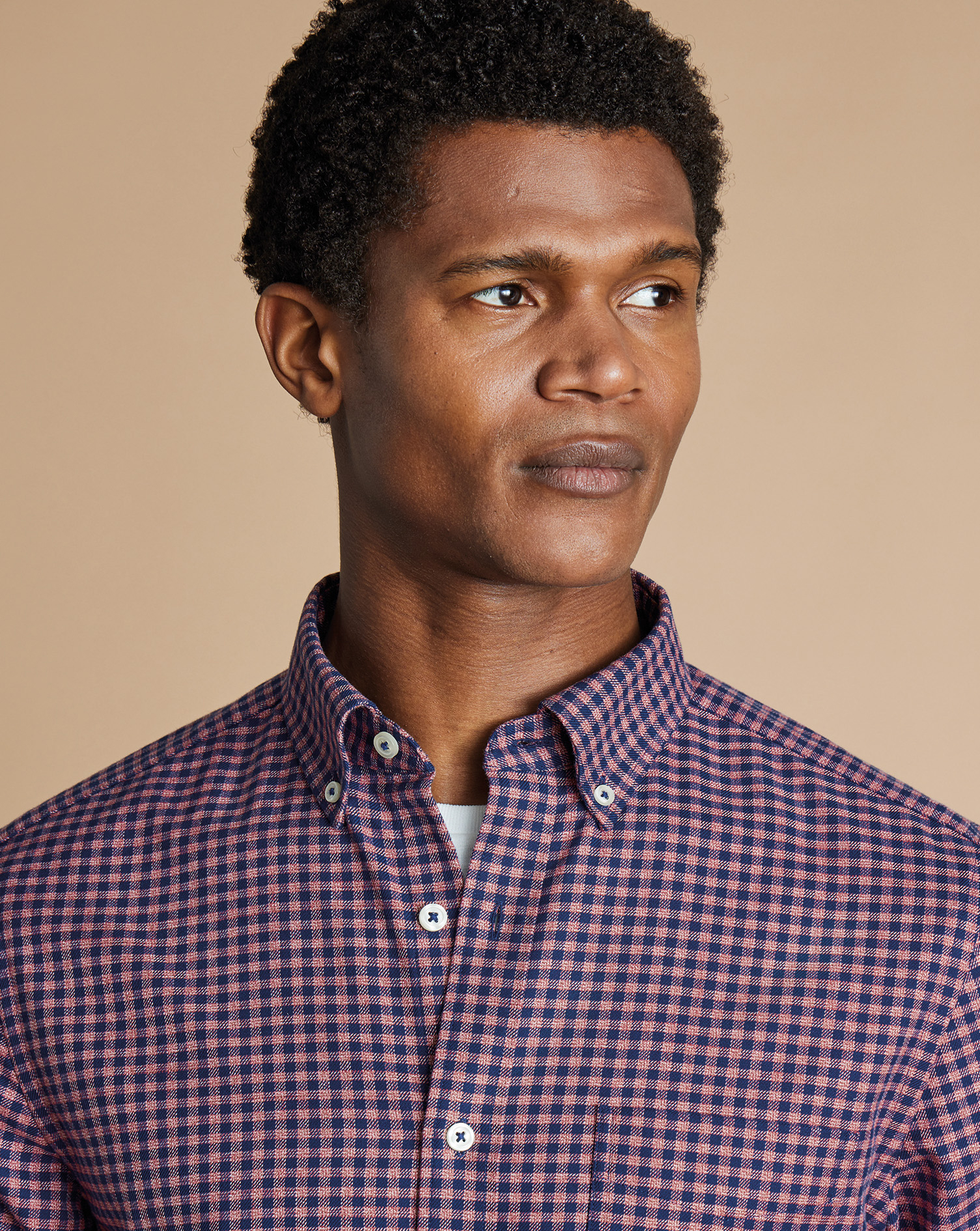 Button-Down Collar Non-Iron Twill Gingham Check Shirt - Claret Pink