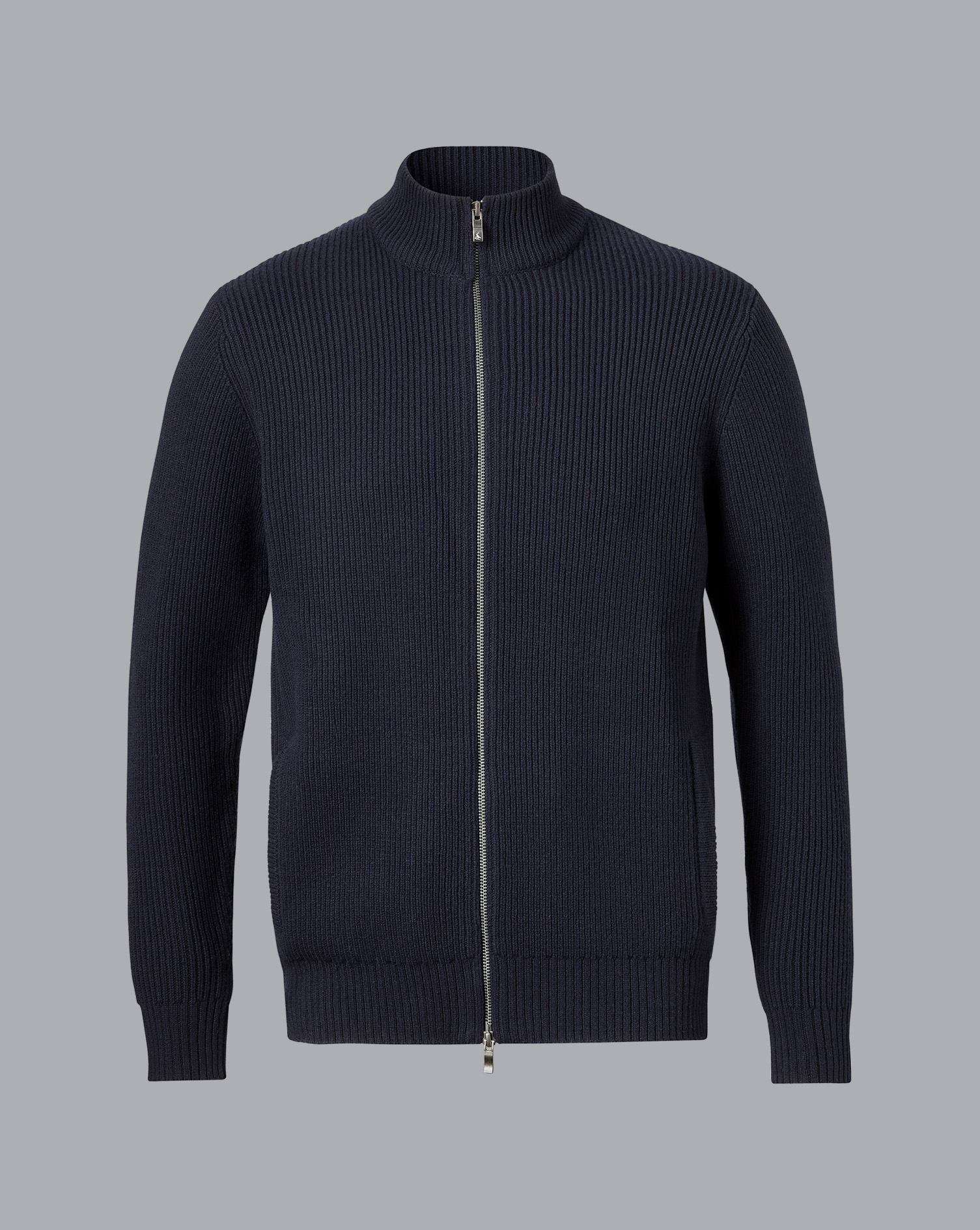 Chunky Zip Funnel Neck Cardigan - Navy