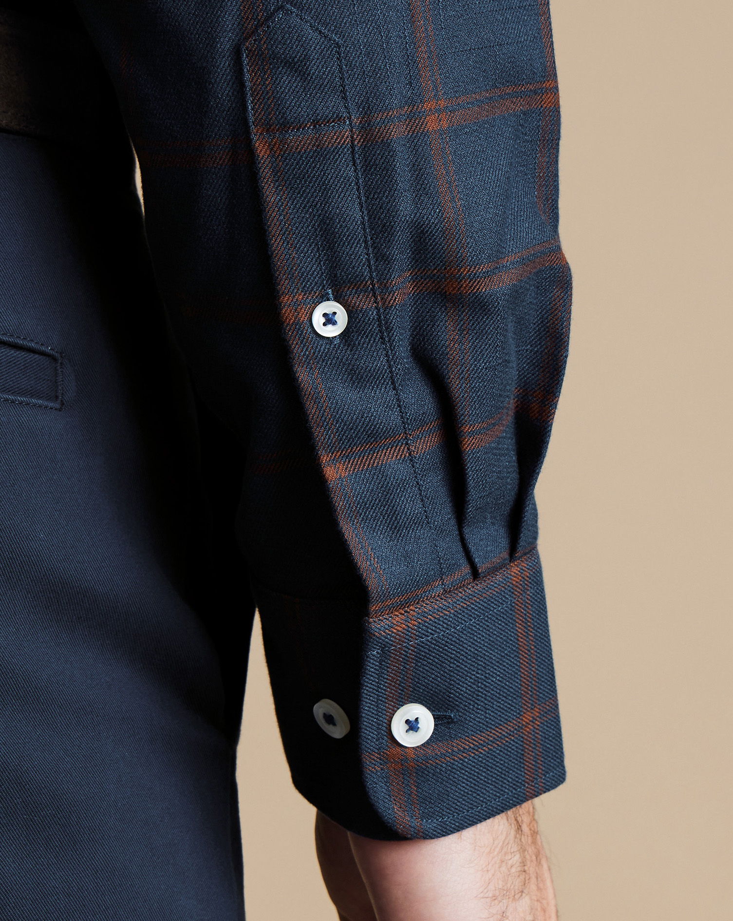 Button-Down Collar Non-Iron Twill Windowpane Check Shirt - Rust & Navy