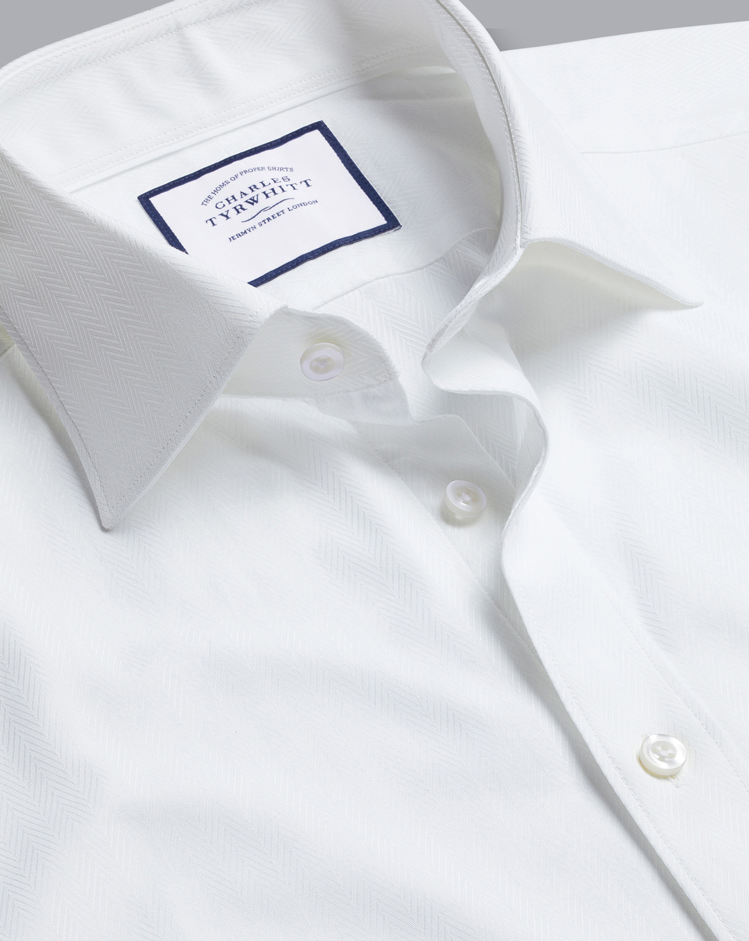 Semi-Cutaway Collar Herringbone Shirt - White