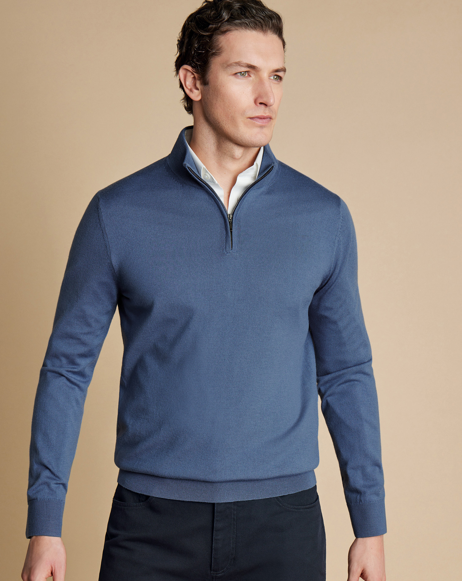 Merino Zip Neck Jumper - Steel Blue