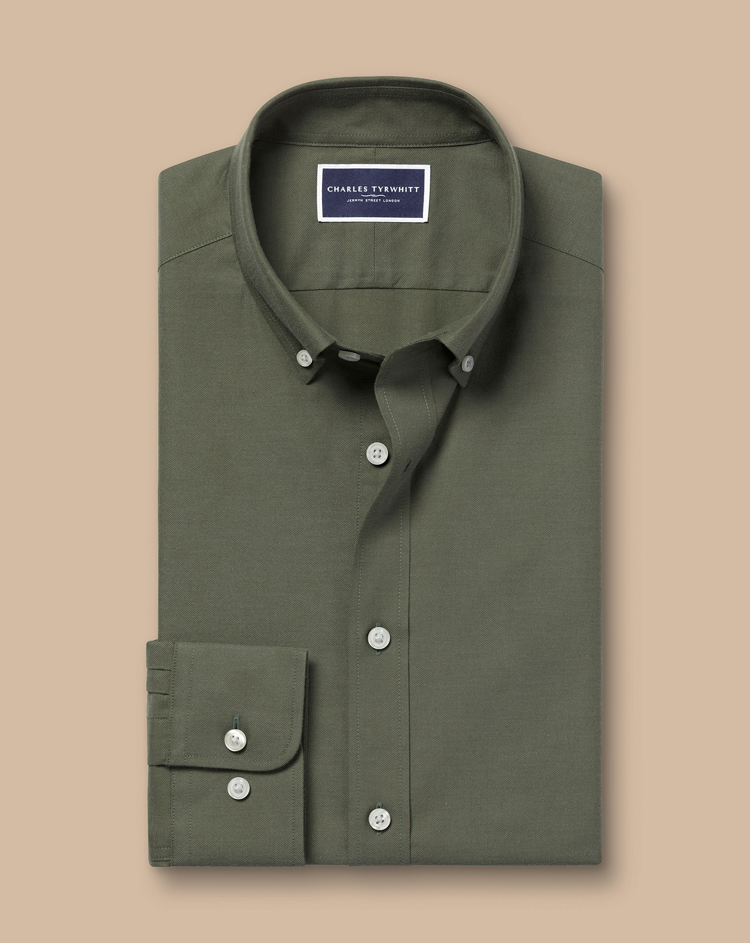 Button-Down Collar Brushed Cotton Twill Shirt - Olive Green