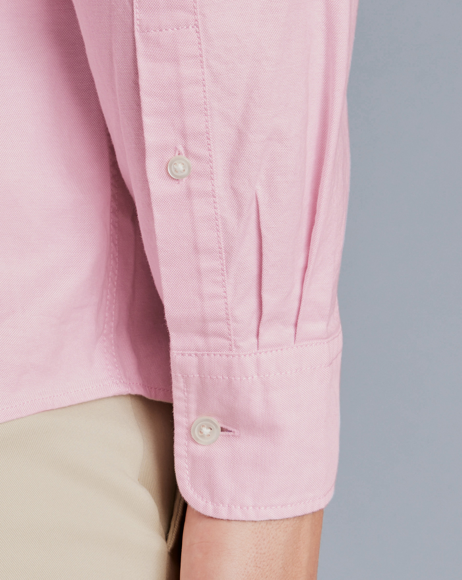 Button-Down Collar Washed Oxford Plain Shirt - Pink