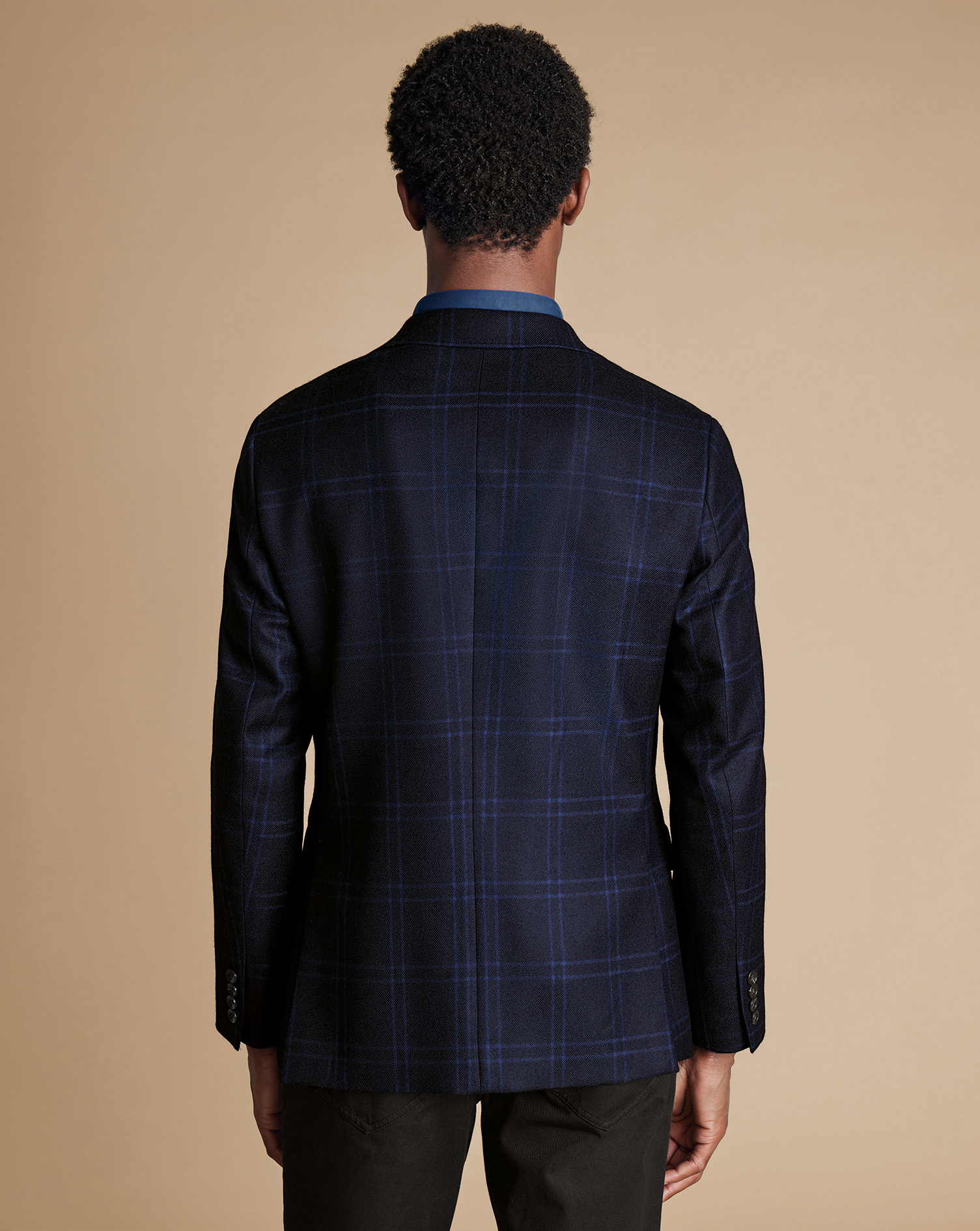 Wool Texture Check Jacket - French Navy