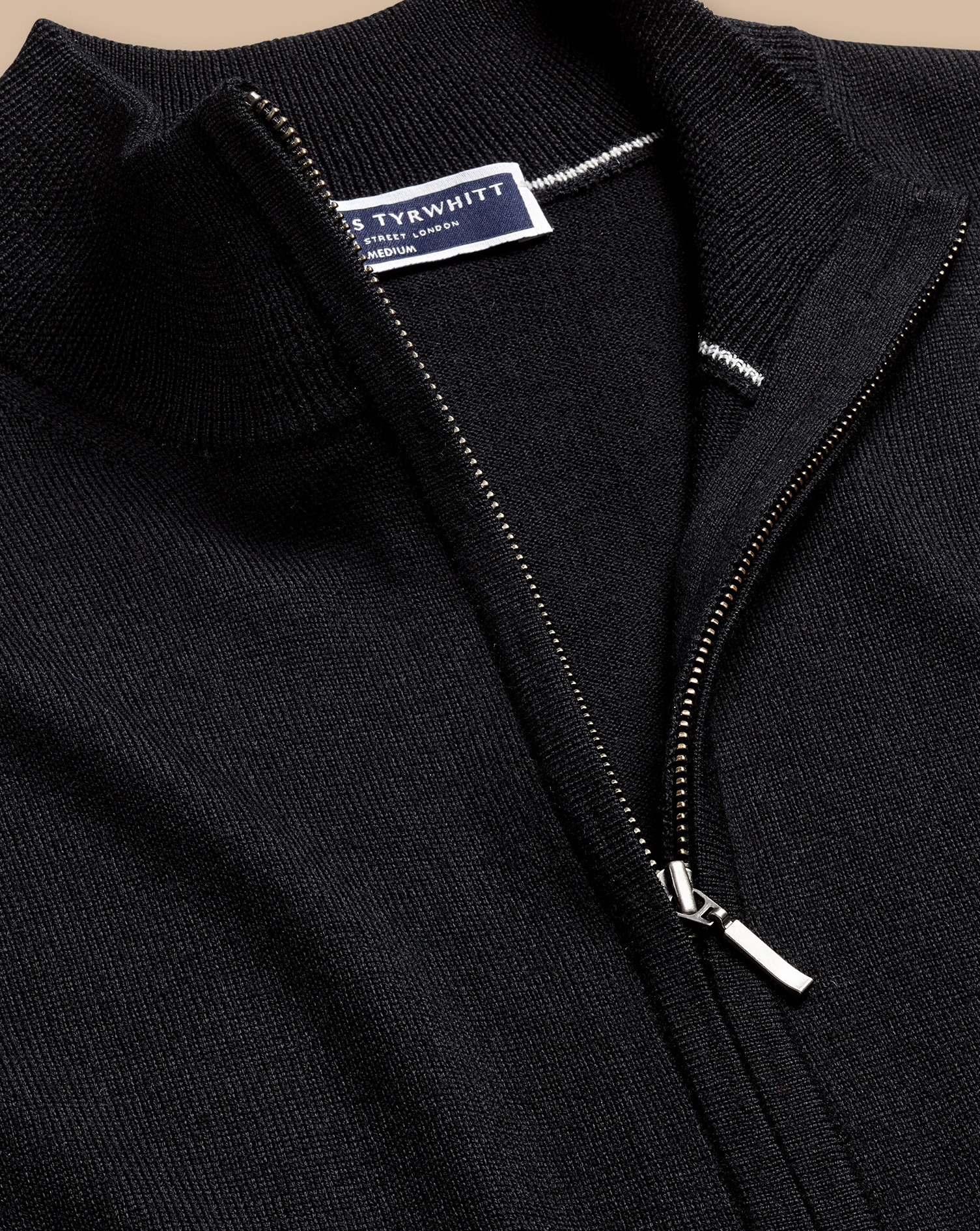 Pure Merino Full Zip Through Cardigan - Black