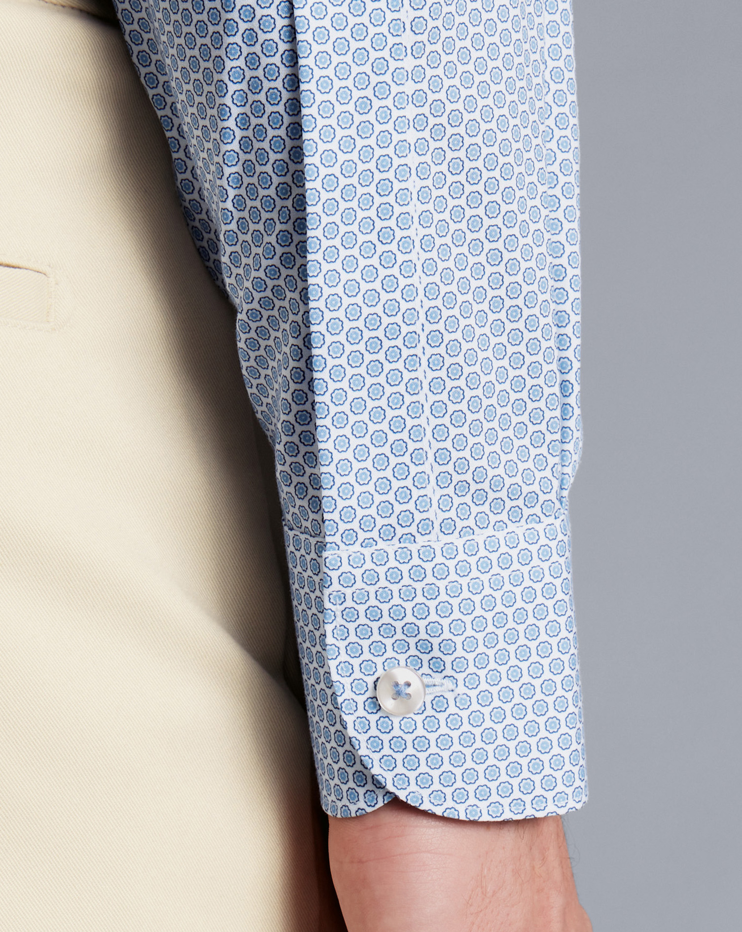 Semi-Cutaway Collar Non-Iron Floral Print Shirt - Cornflower Blue