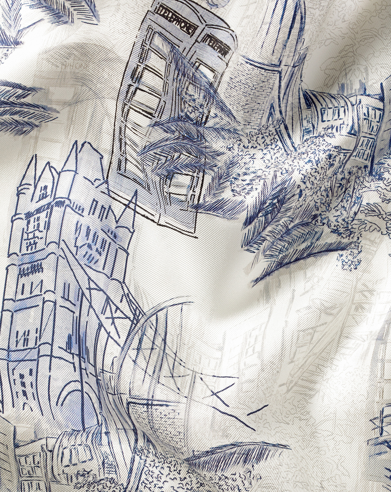 London Landmarks Silk Pocket Square - Ivory