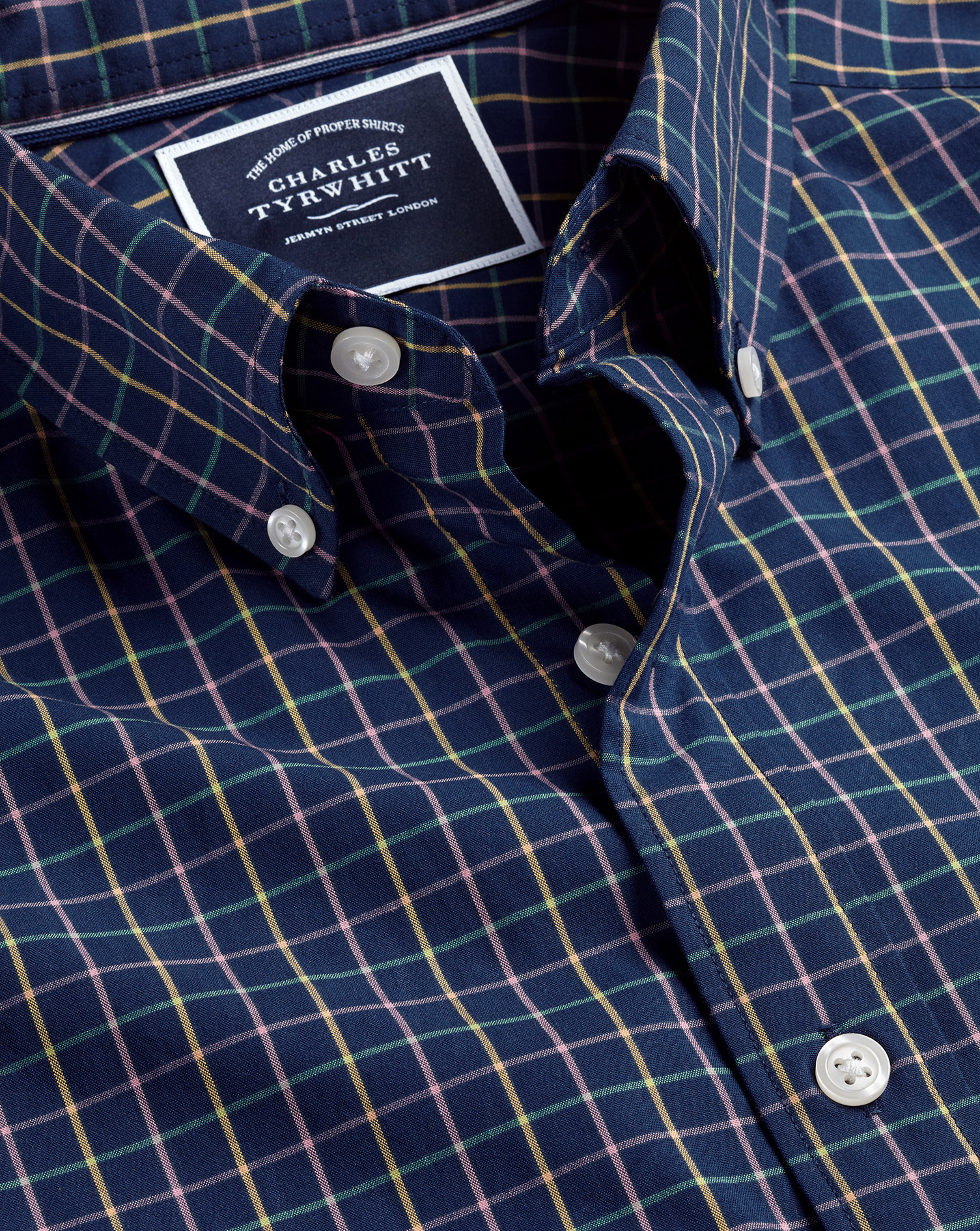 Button-Down Collar Non-Iron Stretch Poplin Fine Check Shirt - Royal Blue