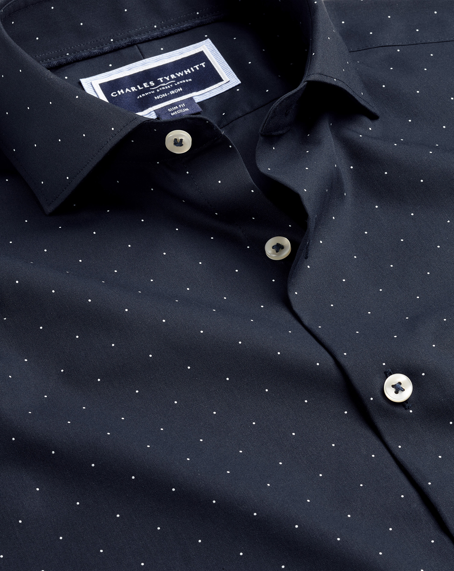 Semi-Cutaway Collar Non-Iron Stretch Spot Print Shirt - Navy