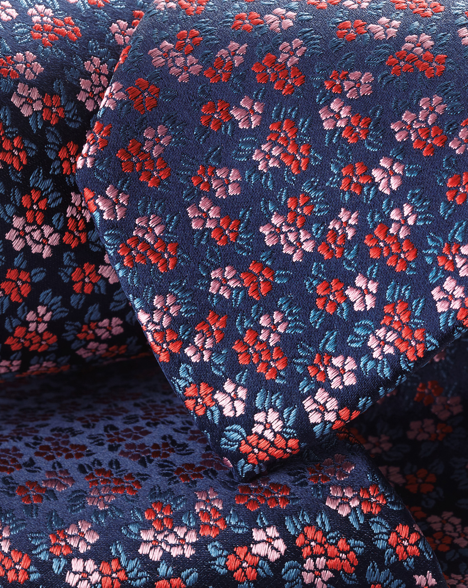 Floral Silk Tie - French Blue & Coral Pink