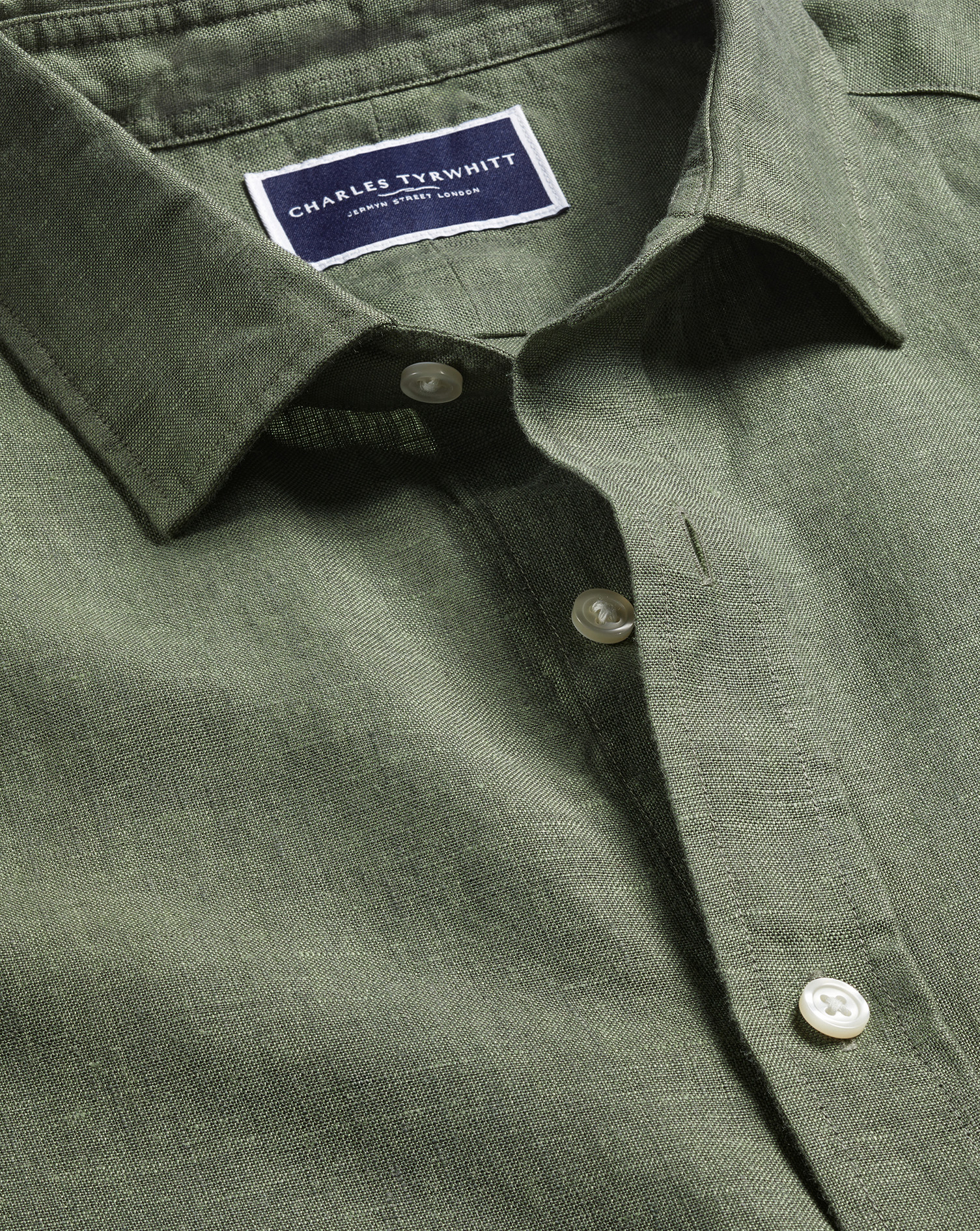 Pure Linen Short Sleeve Shirt - Olive Green