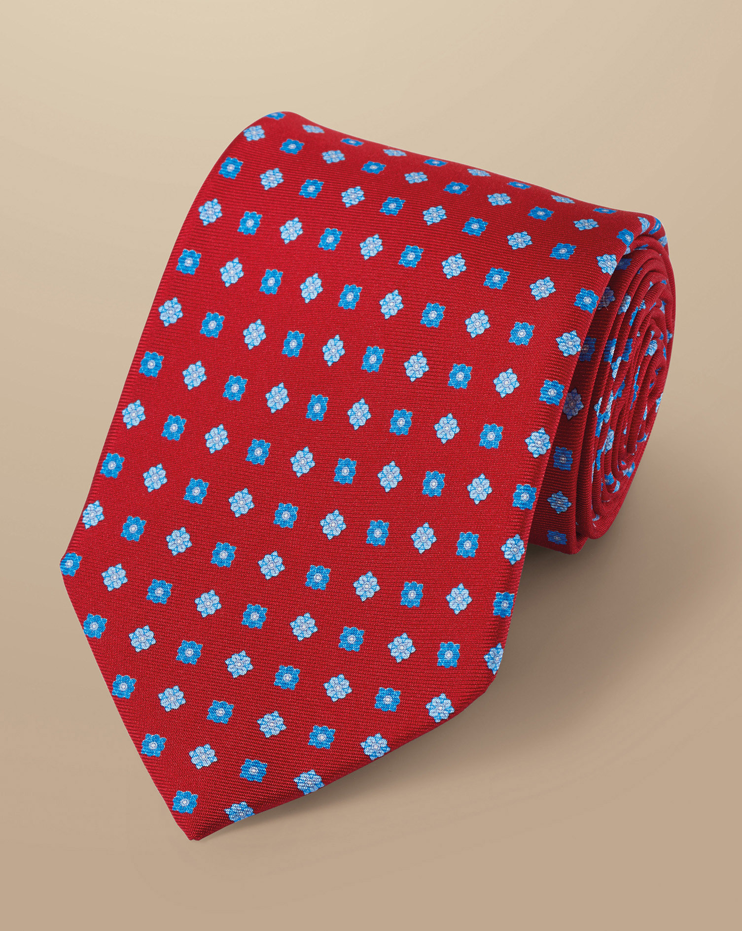 Mini Floral Print Silk Tie - Red