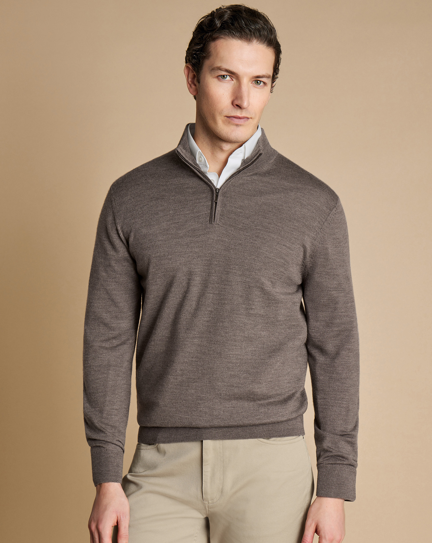 Merino Zip Neck Jumper - Mocha