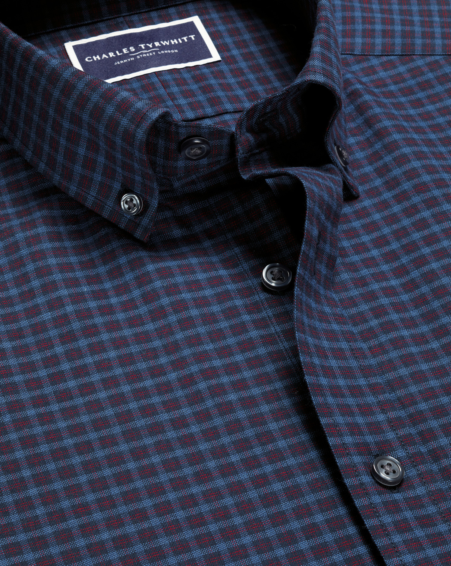 Charles Tyrwhitt Twill-Hemd aus gebürsteter Baumwolle mit Button-down-Kragen und Karos - Indigoblau