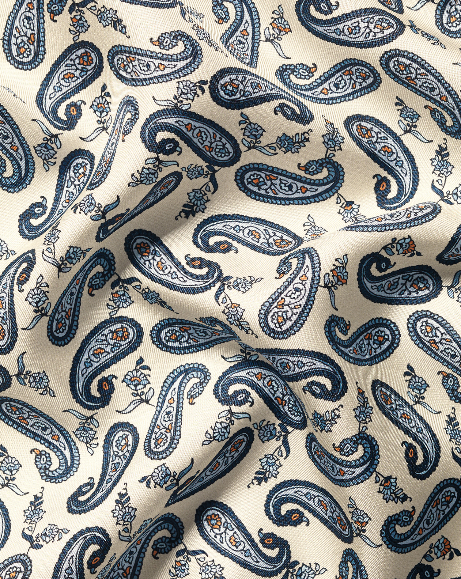 Mini Paisley Print Silk Pocket Square - Ivory