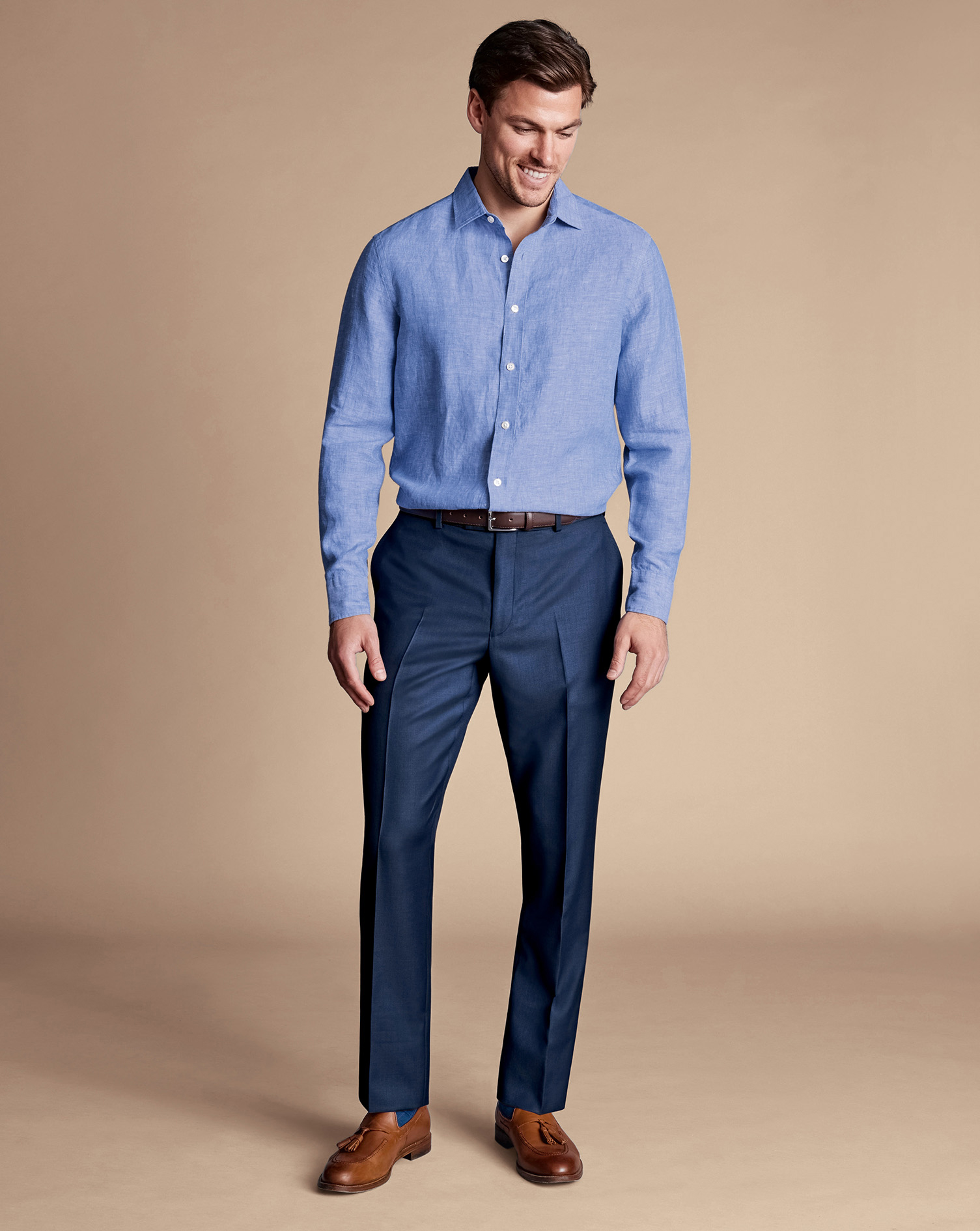 Natural Stretch Twill Suit Trousers - Mid Blue