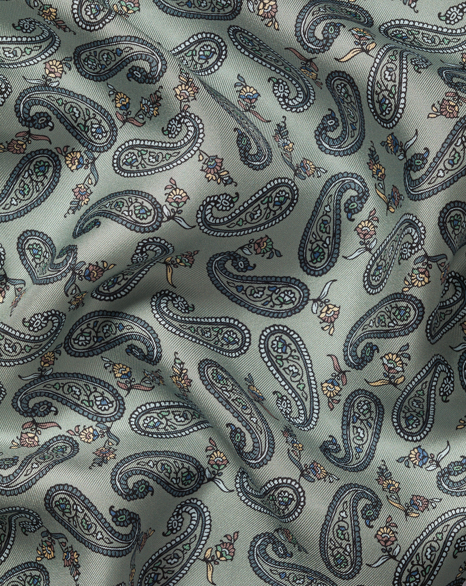 Mini Paisley Print Silk Pocket Square - Sage Green