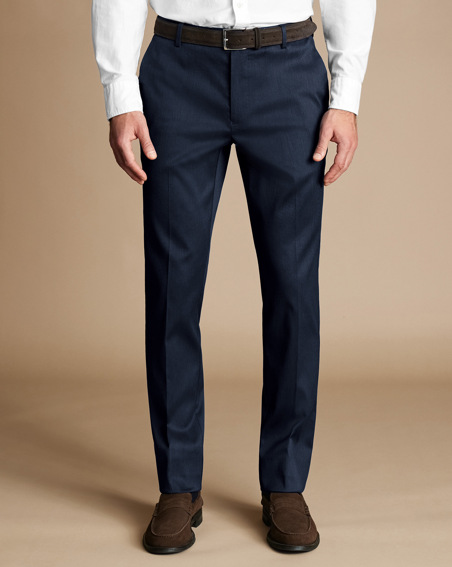 Smart Stretch Texture Trousers - Denim Blue