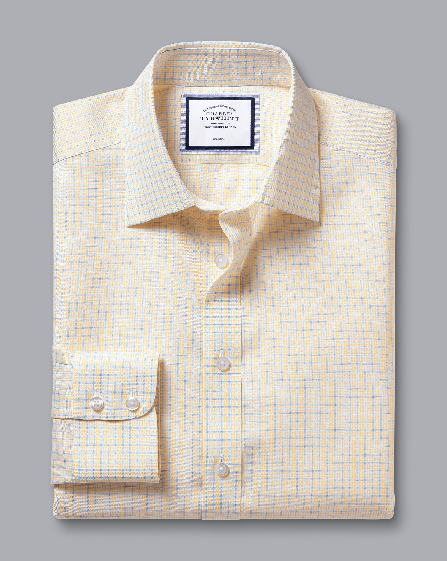 Non-Iron Twill Double Check Shirt - Lemon Yellow