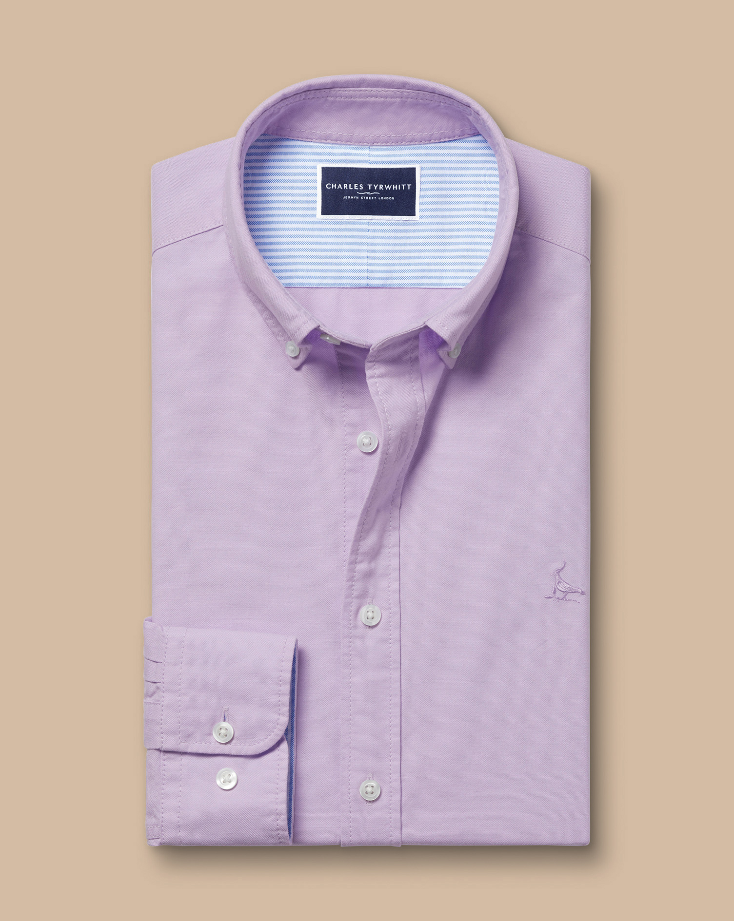 Button-Down Collar Stretch Washed Oxford Shirt - Lilac Purple