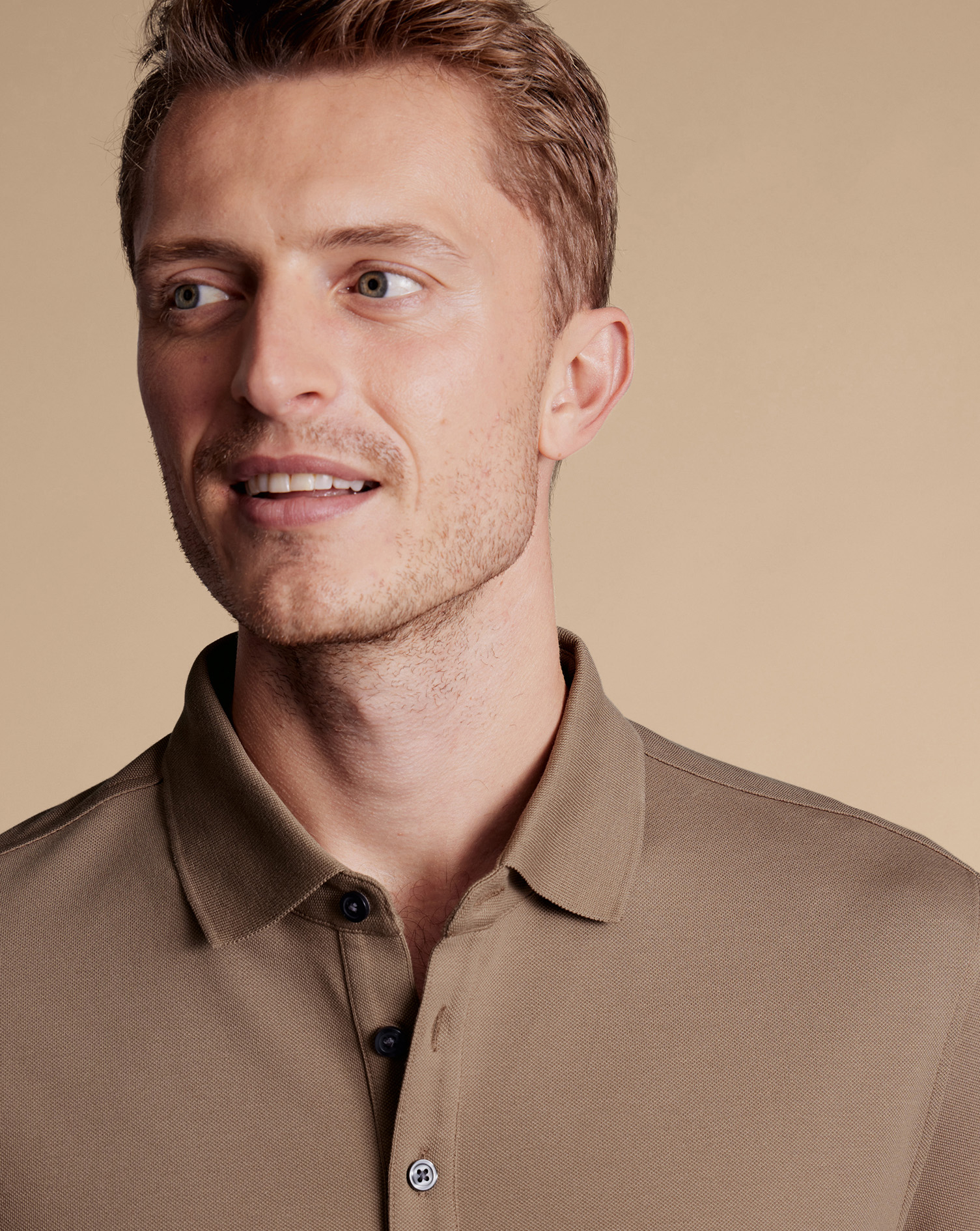 Long Sleeve Tyrwhitt Pique Polo - Camel