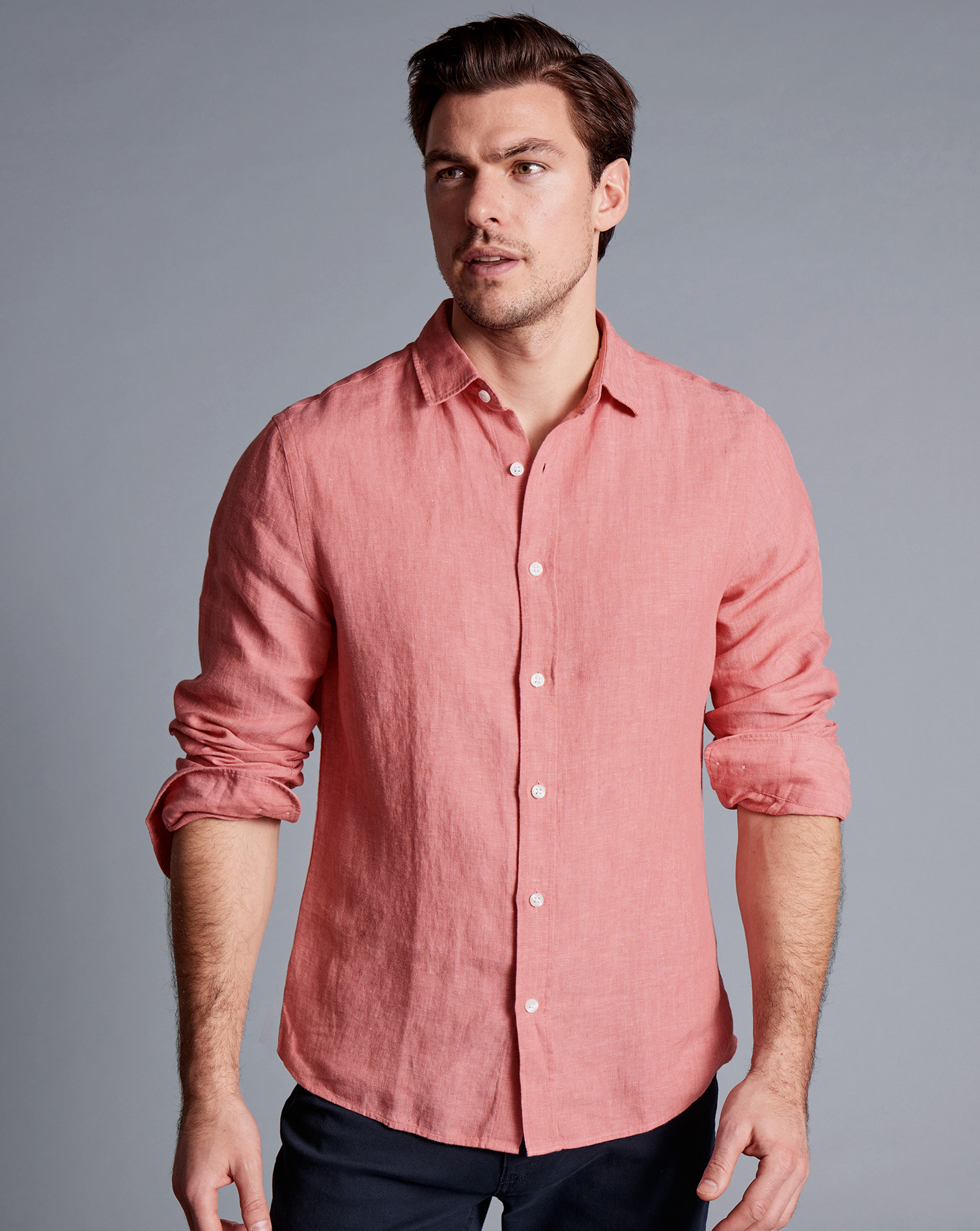 Pure Linen Shirt - Salmon Pink