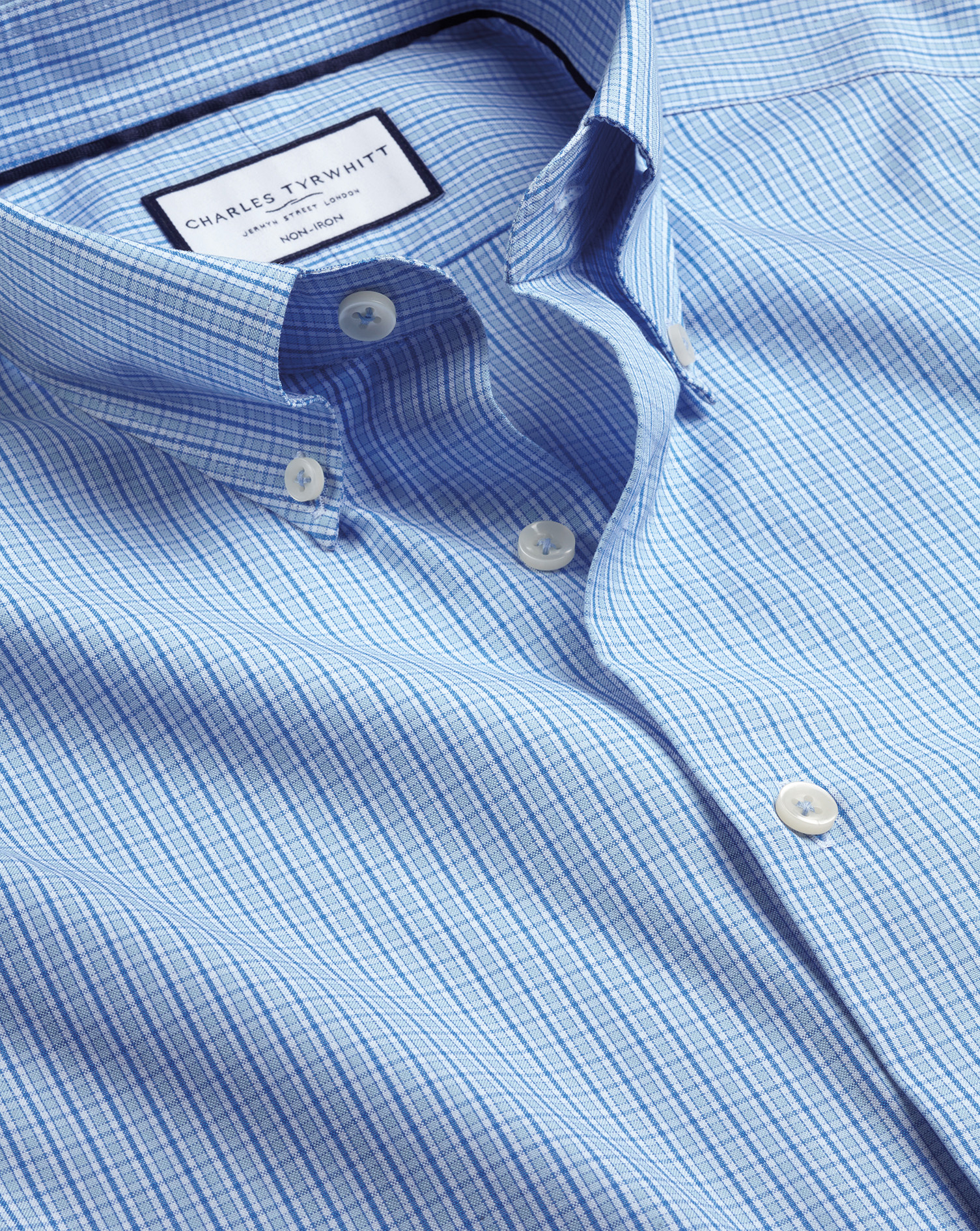 Charles Tyrwhitt Men's  Button-down Collar Non-iron Check Oxford Dress Shirt In Blue