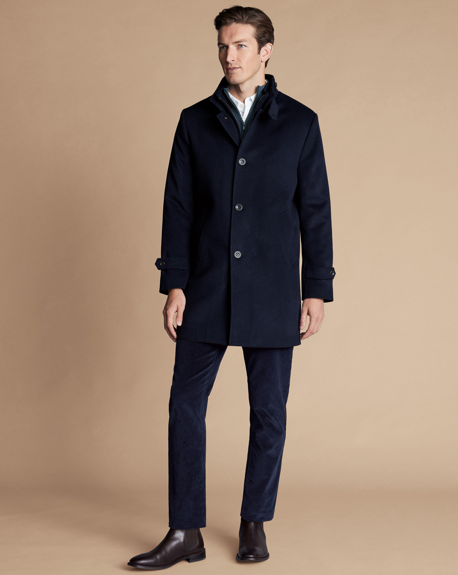 Wool Funnel Neck Overcoat - Navy