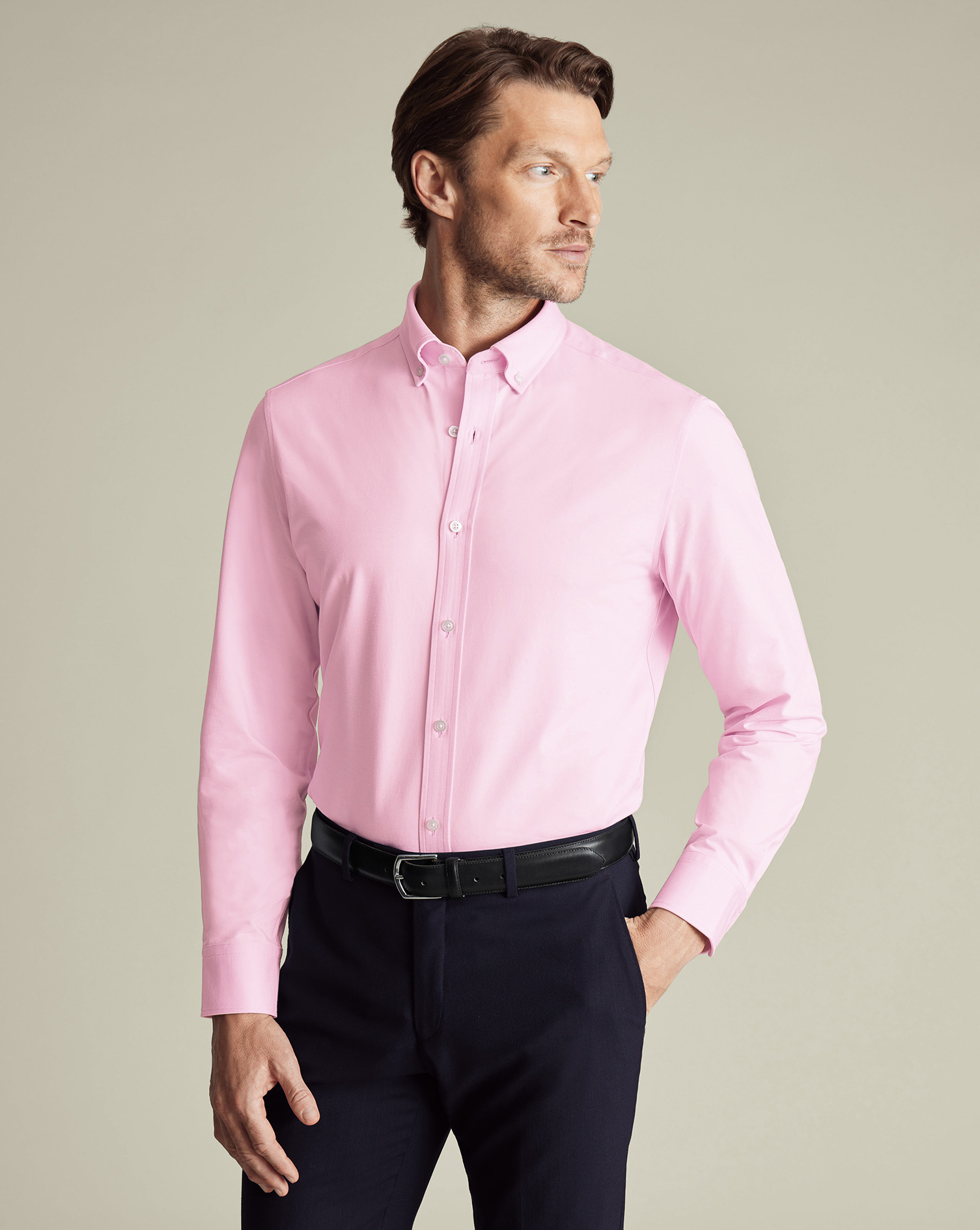 Charles Tyrwhitt Performance-Stretch-Hemd aus Jersey - Hellrosa