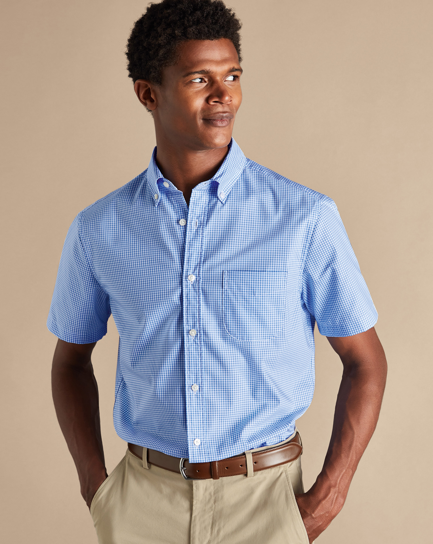 Non-Iron Stretch Short Sleeve Shirt - Sky Blue