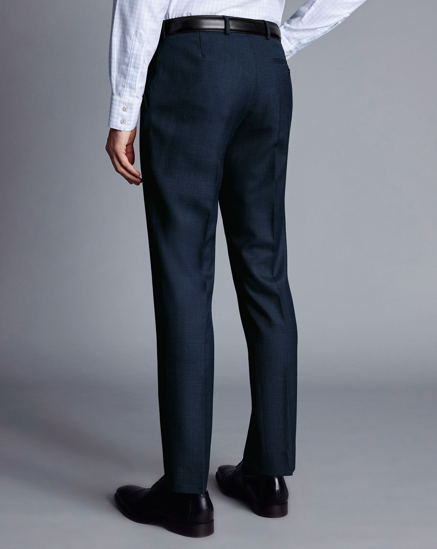 Micro Check Suit Trousers - Ink Blue