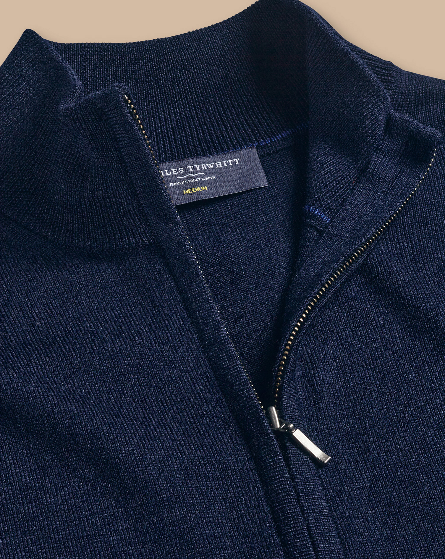 Pure Merino Full Zip-Through Cardigan - Navy