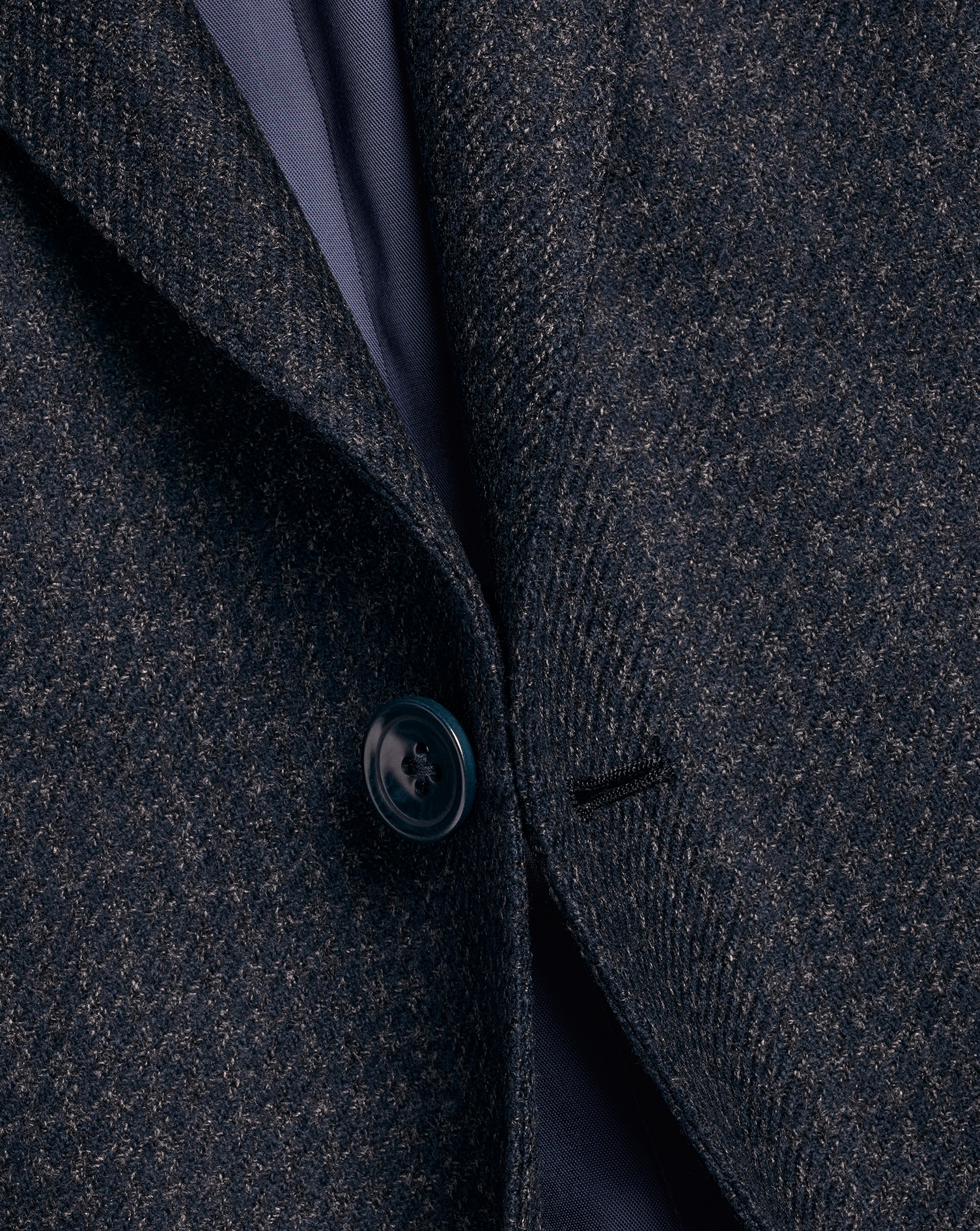 Wool Silk Texture Puppytooth Jacket - Dark Navy