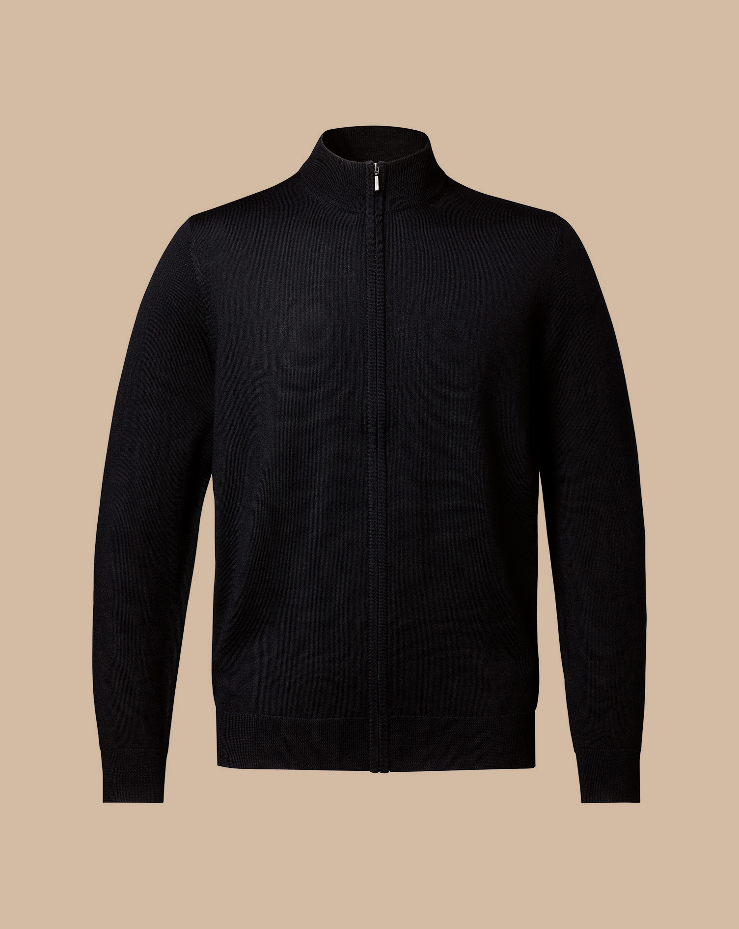 Pure Merino Full Zip Through Cardigan - Black