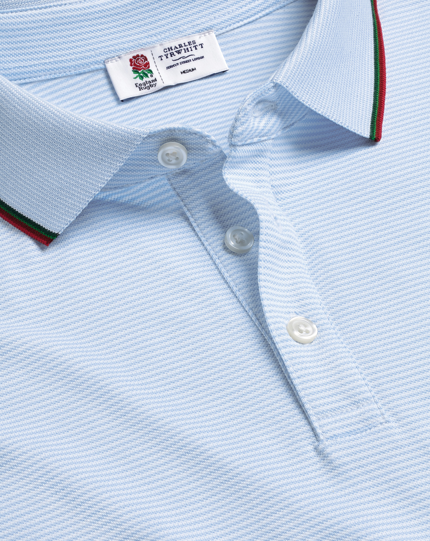 England Rugby Stripe Pique Polo - Sky Blue