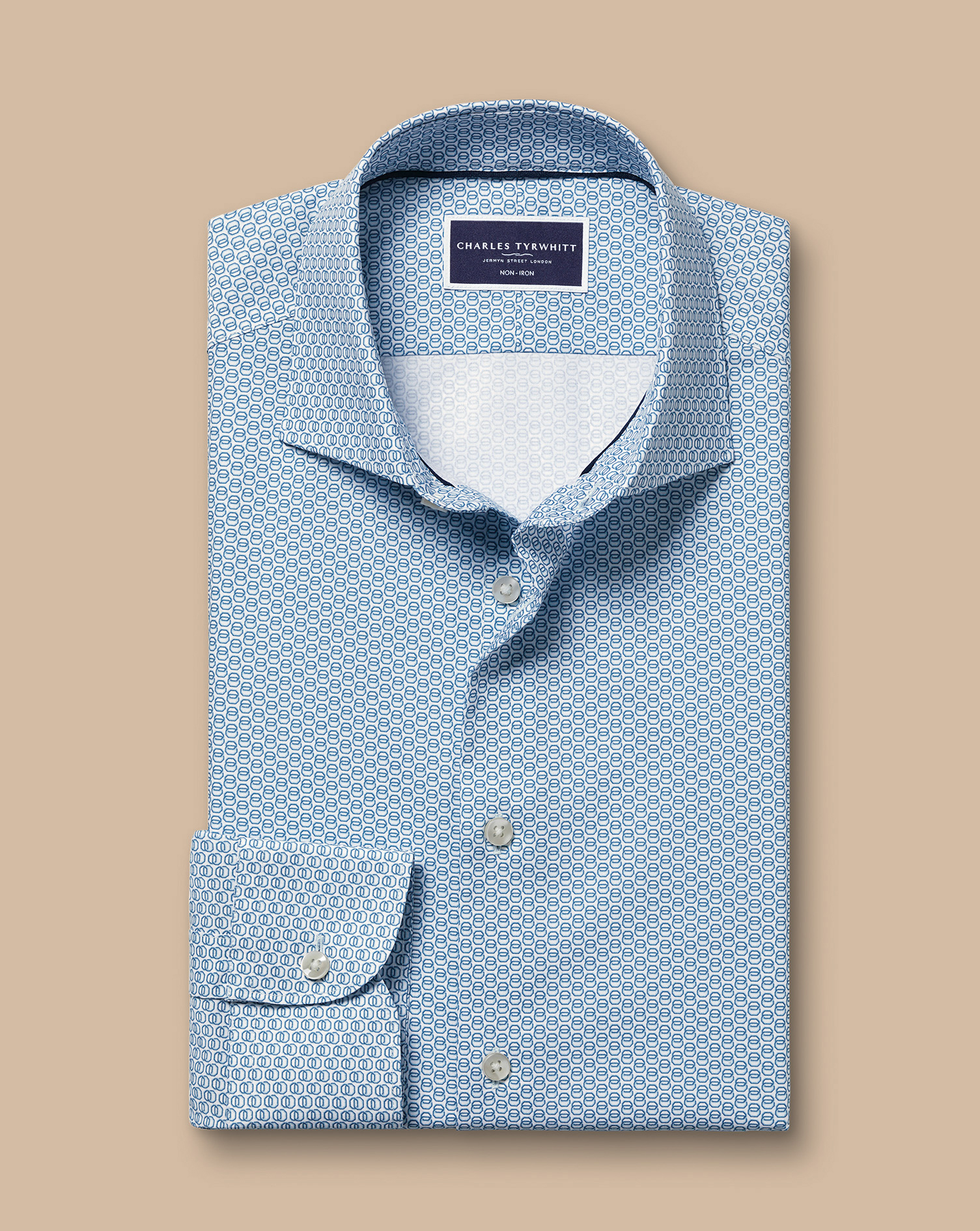 Semi-Cutaway Collar Non-Iron Stretch Print Shirt - Blue