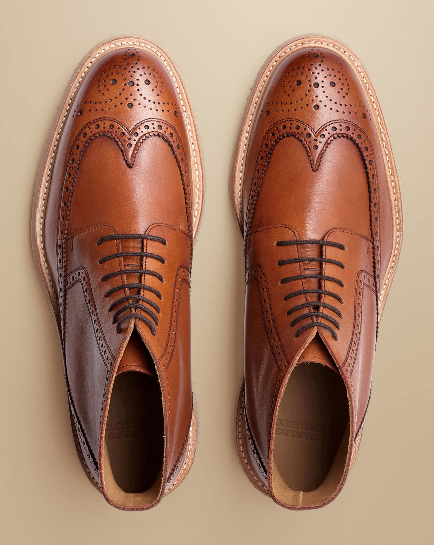 Leather Brogue Boots - Dark Tan