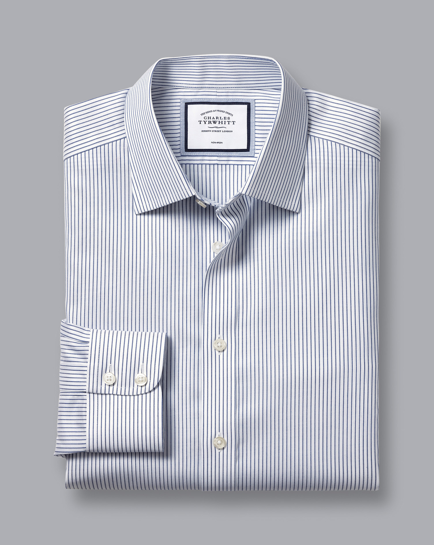 Non-Iron Twill Stripe Shirt - Royal Blue & White