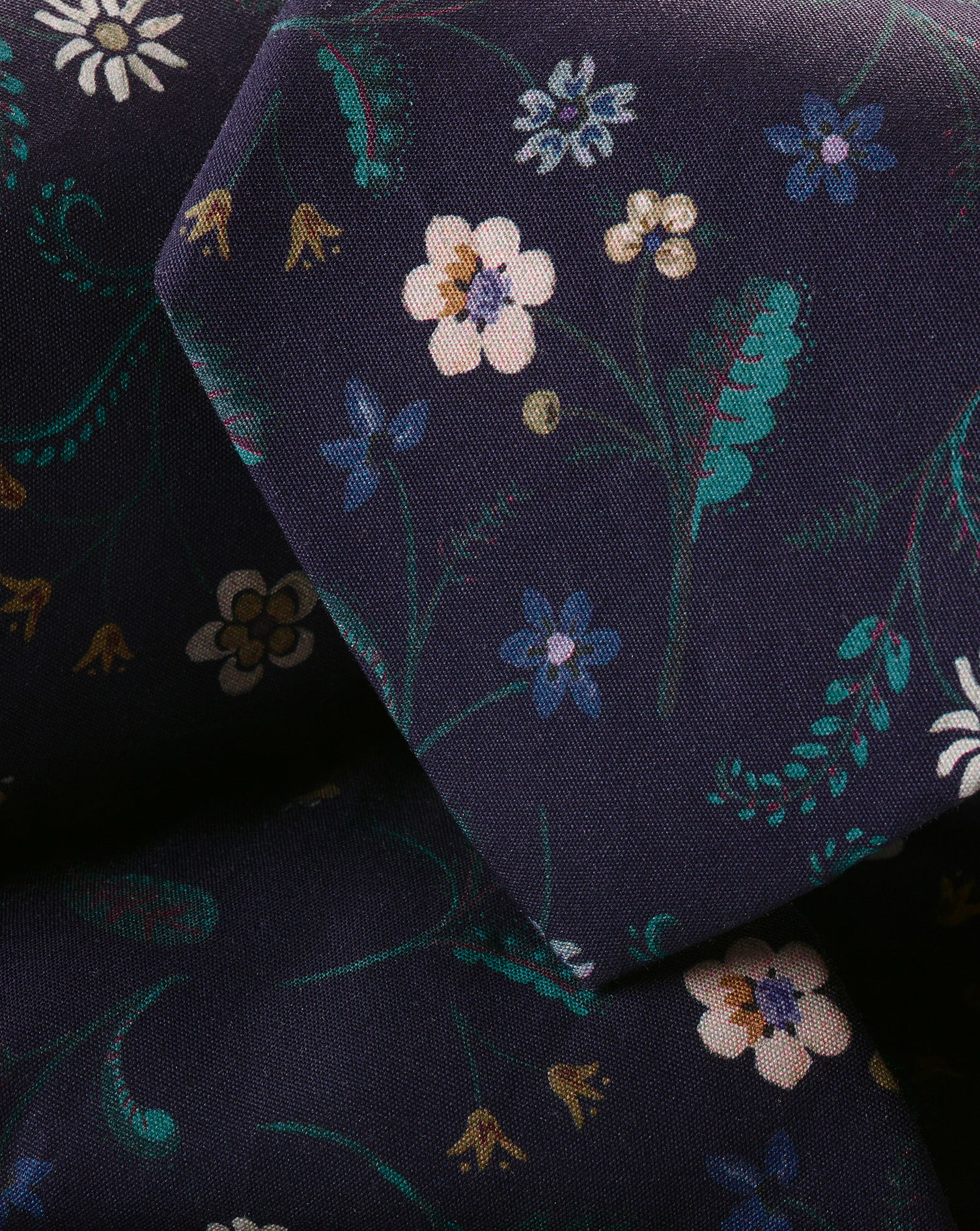 Made With Liberty Fabric Large Floral Print Cotton Tie - Navy