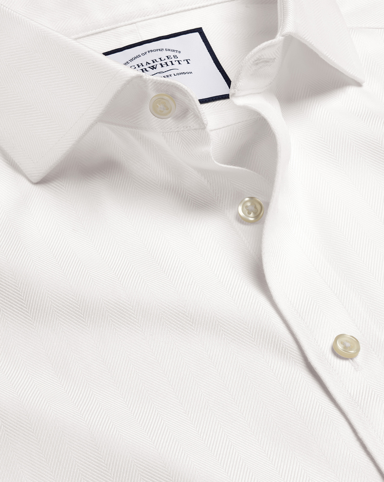 Cutaway Collar Non-Iron Herringbone Shirt - Ivory White