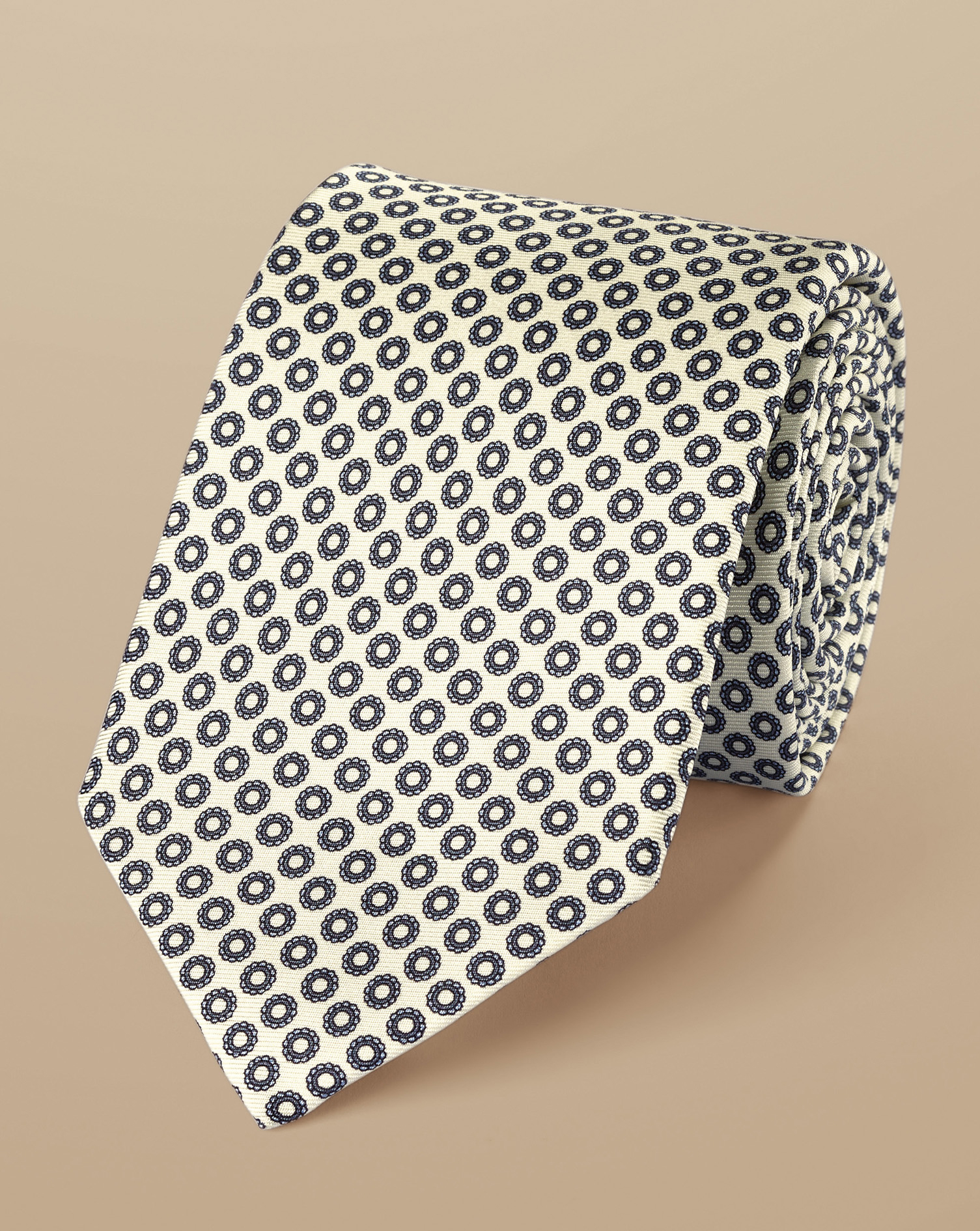 Circle Print Silk Tie - Ivory