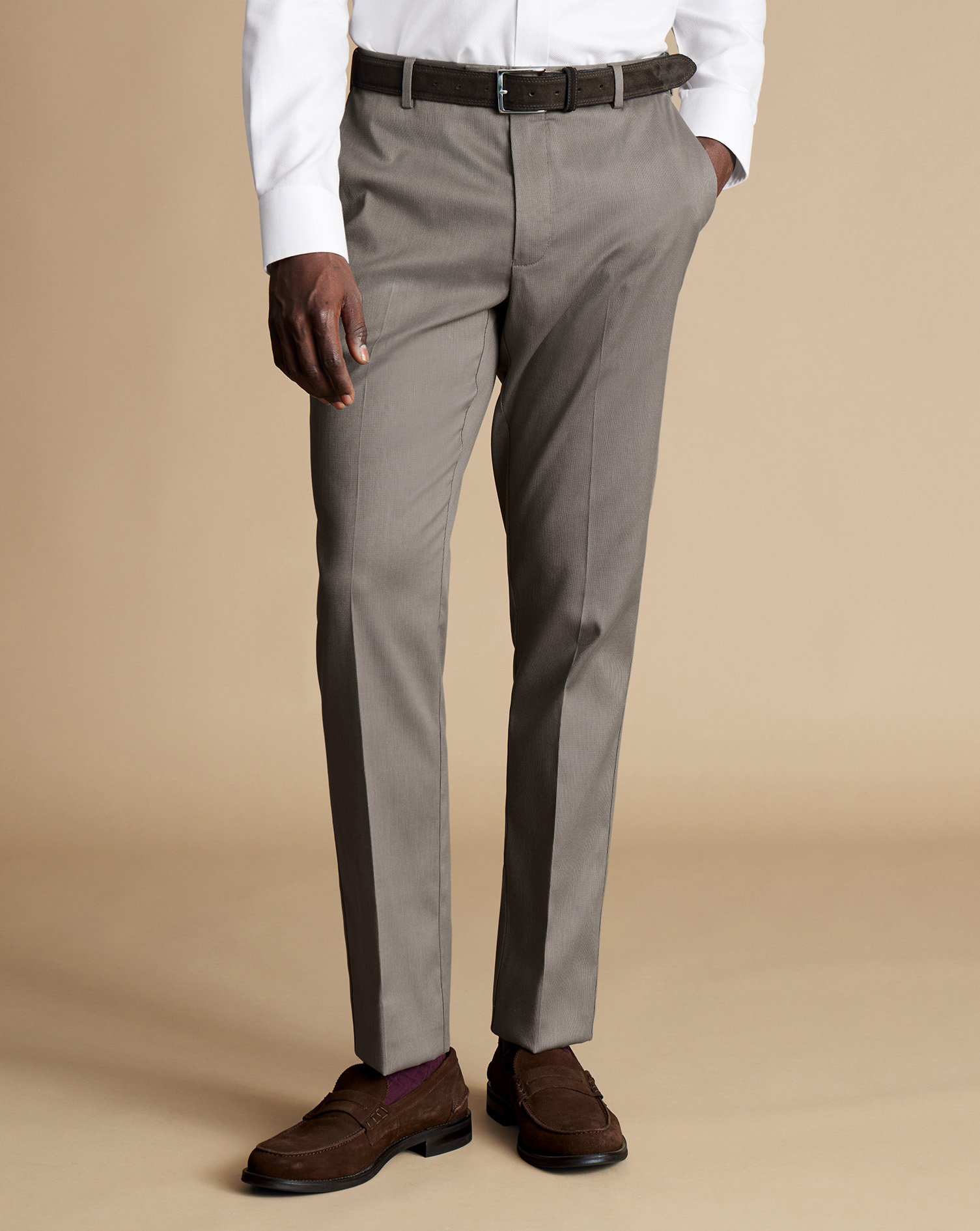 Smart Stretch Texture Trousers - Mocha