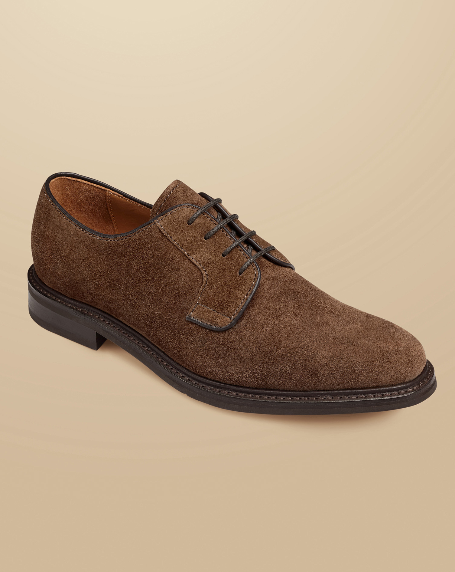 Rubber Sole Suede Derby Shoes - Walnut Brown