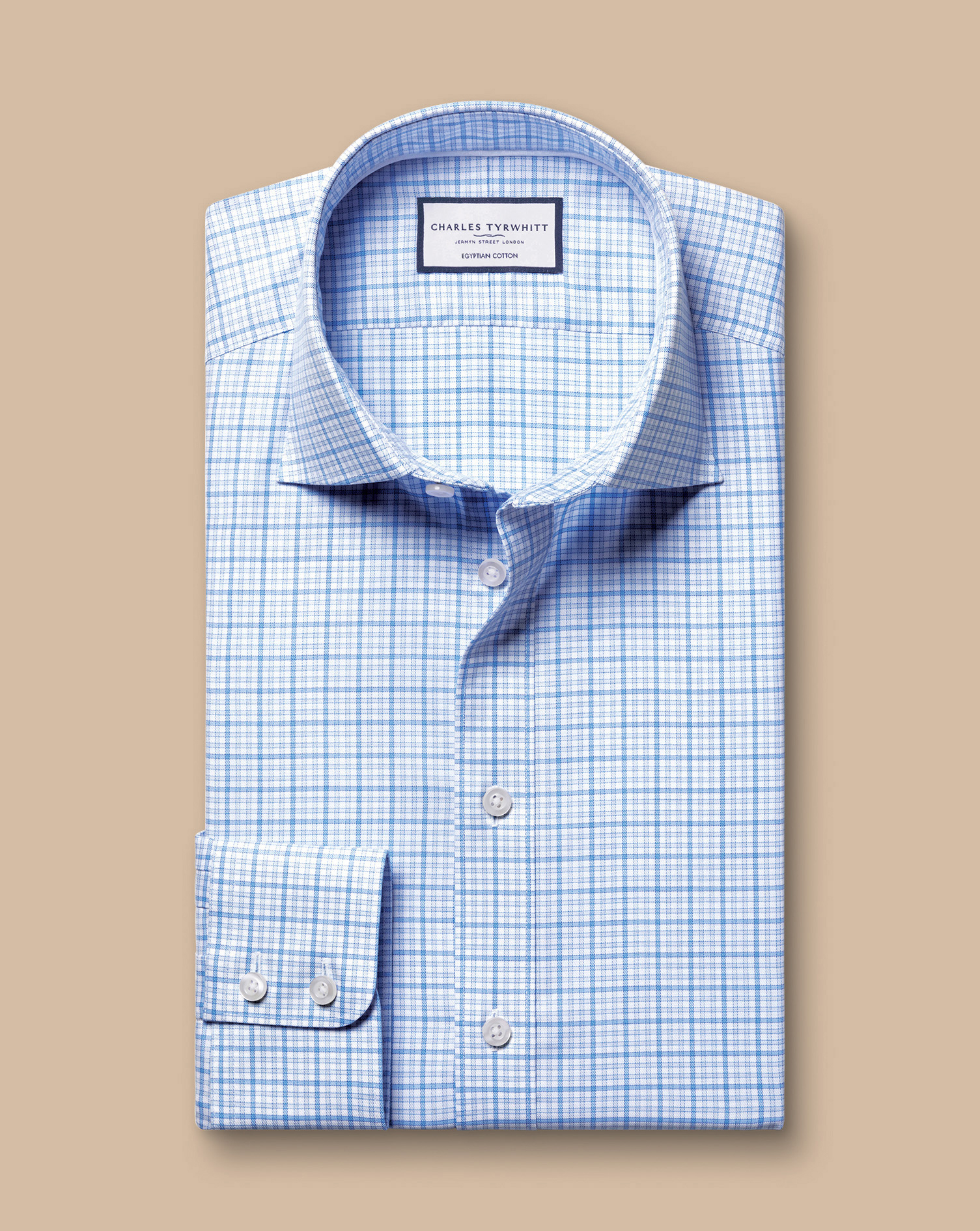 Semi-Cutaway Egyptian Cotton Multi Check Shirt - Cornflower Blue