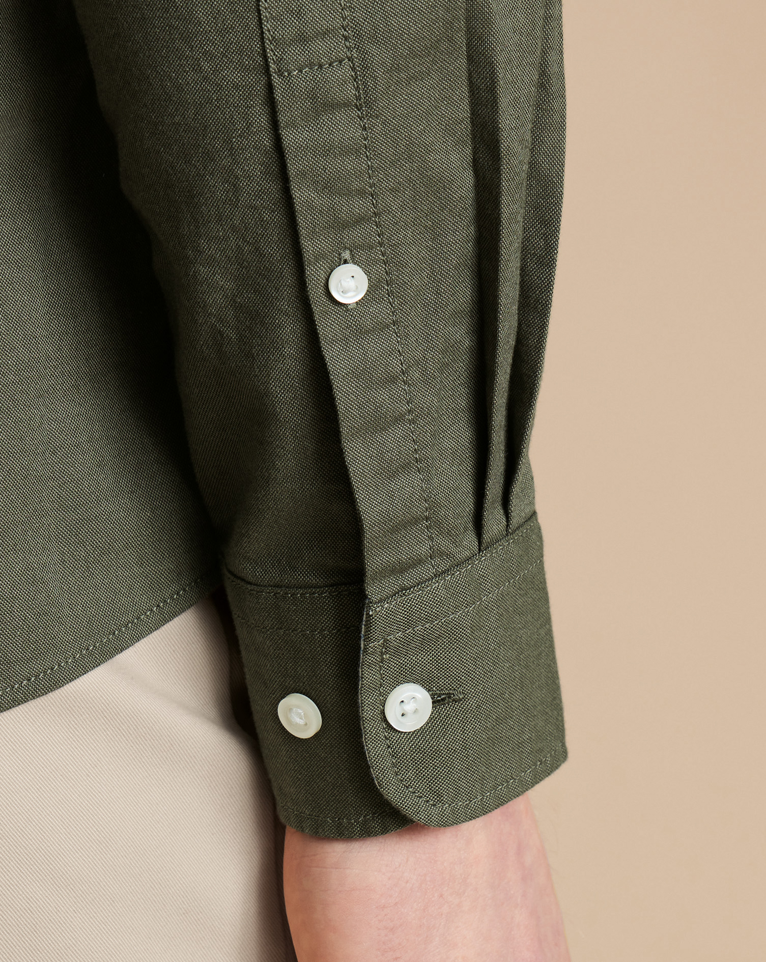 Button-Down Collar Stretch Washed Oxford Shirt - Olive Green