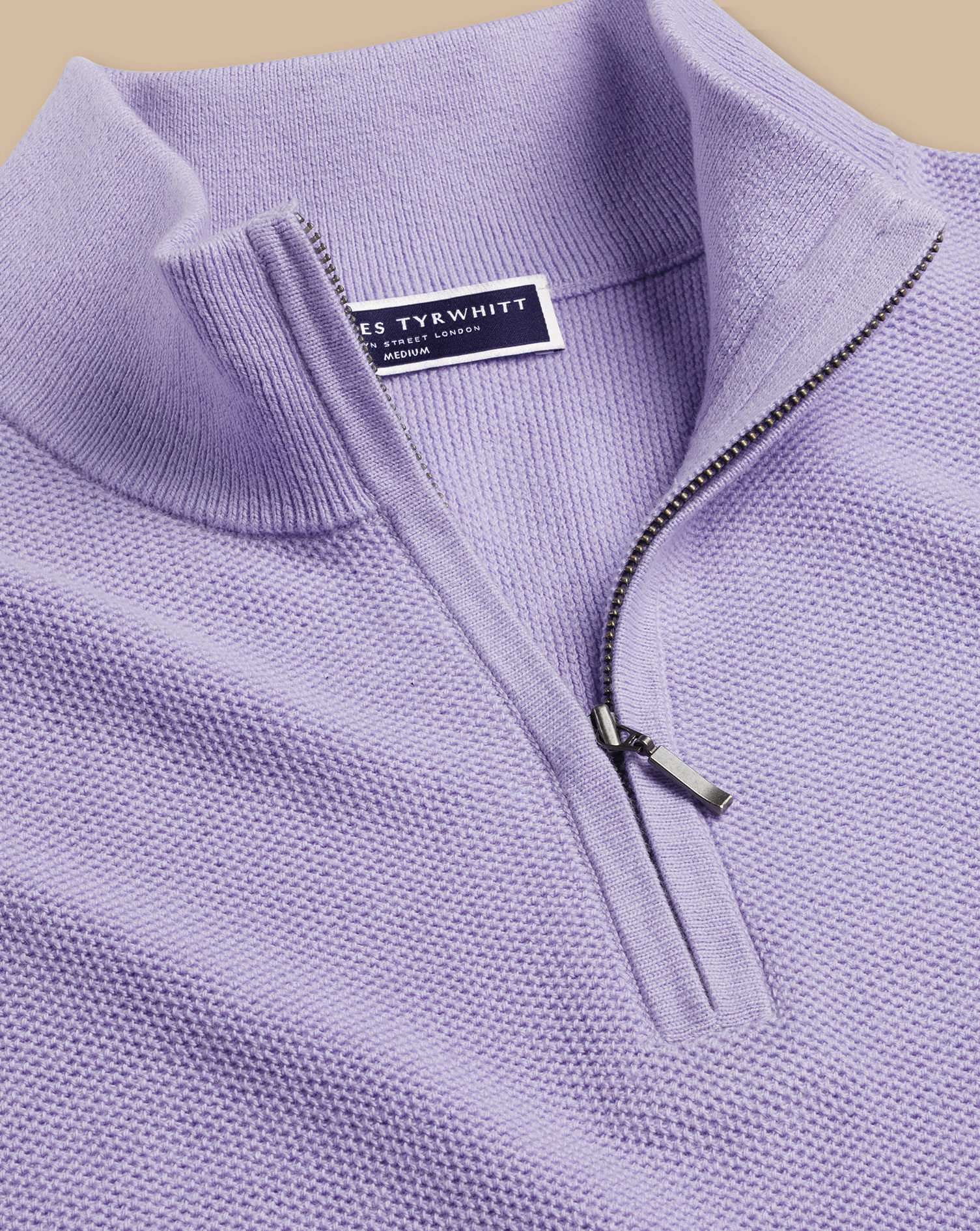 Honeycomb Cotton Zip Neck Jumper - Lilac Purple