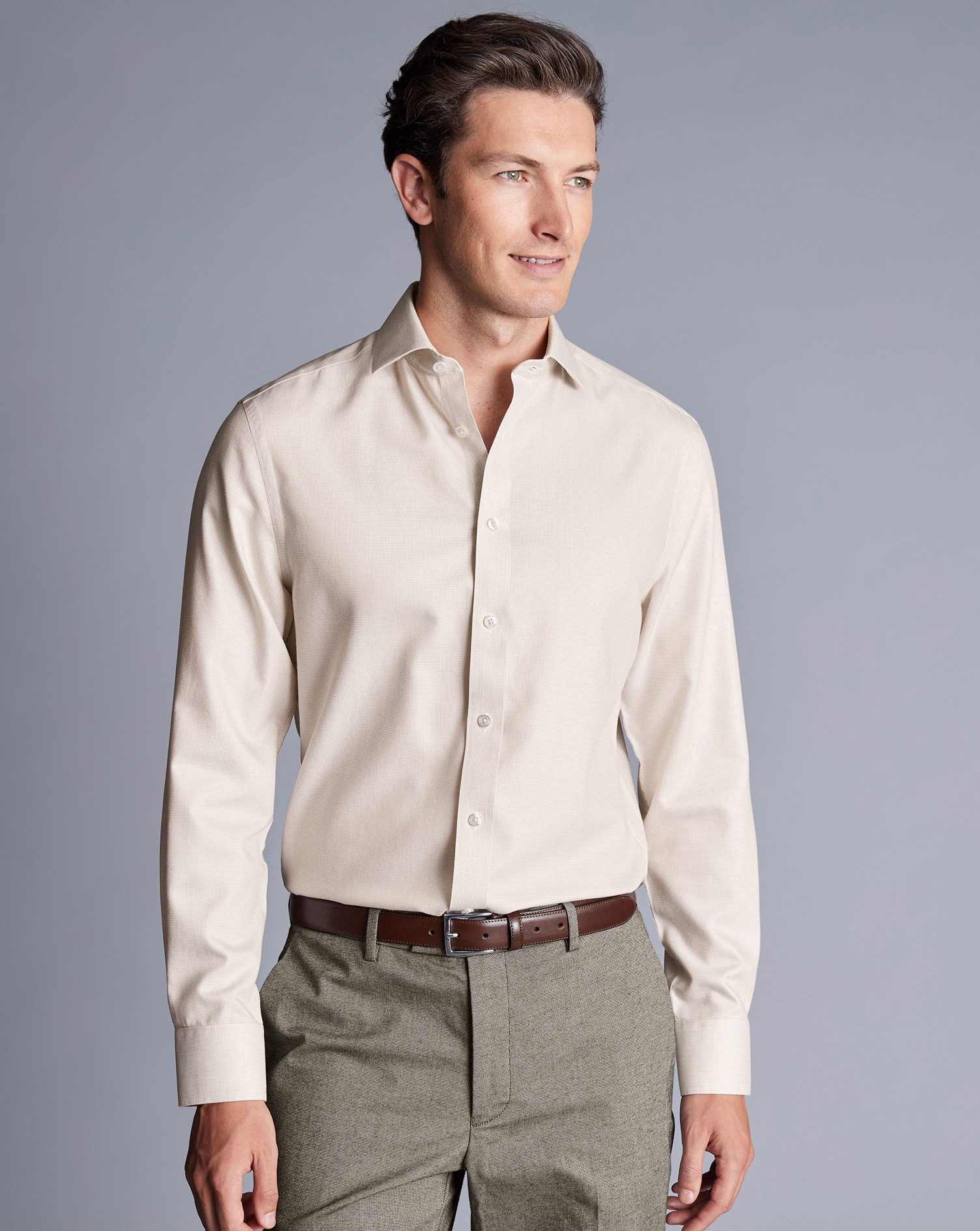 Cutaway Collar Non-Iron Clifton Weave Shirt - Oatmeal