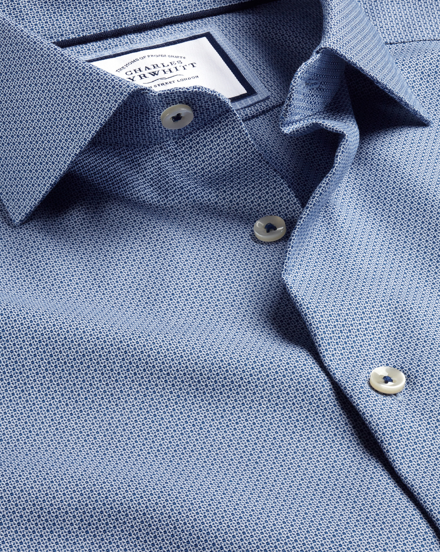 Semi-Cutaway Collar Non-Iron Stretch Texture Shirt - Royal Blue