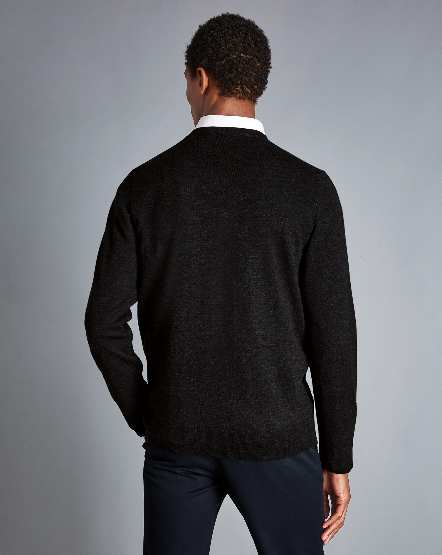 Merino V-Neck Jumper - Charcoal Grey