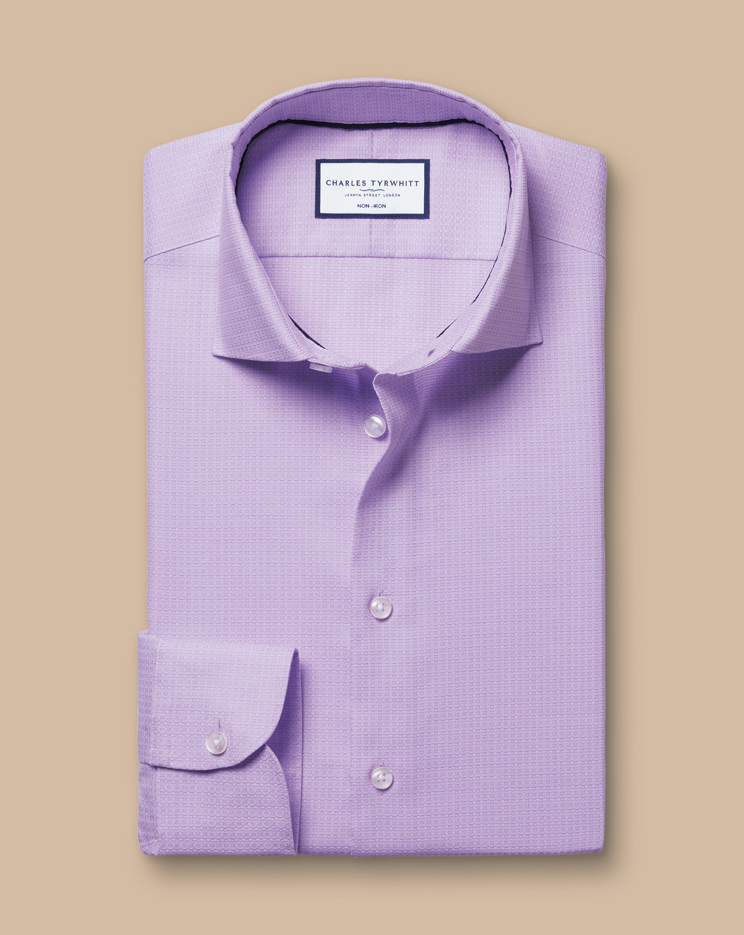 Semi-Cutaway Collar Non-Iron Stretch Texture Grid Shirt - Lilac Purple